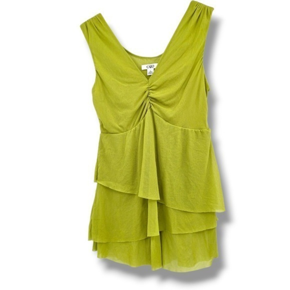 Cato Y2k Women's Sleeveless Top‎ Green Ruffle Layered V Neck Blouse Medium
